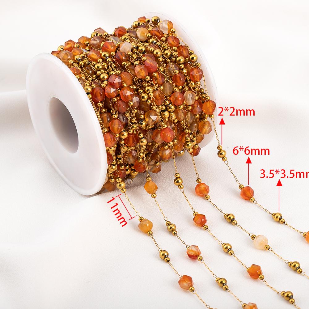 1meter Irregular Romantic Pink Stone Beaded Chain Stainless Steel Necklaces Chains Boho Anklet Bracelets for DIY Jewelry Making