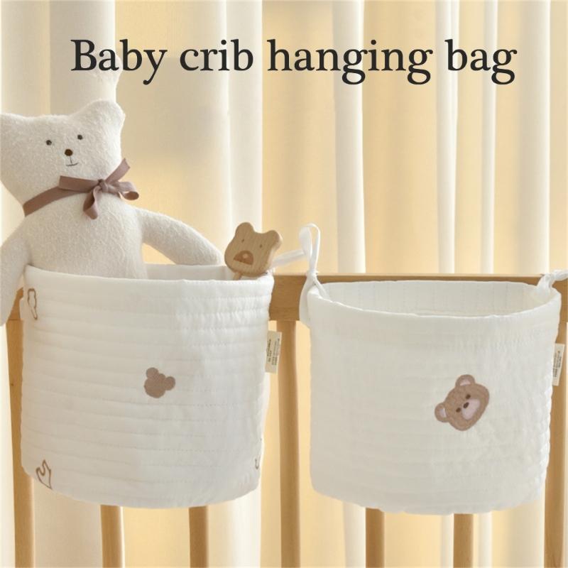Baby Cot Hanging Storage Bag Bedside Hanging Storage Pocket Cotton Bag for Organizing Diapers & Toy Beside this crib