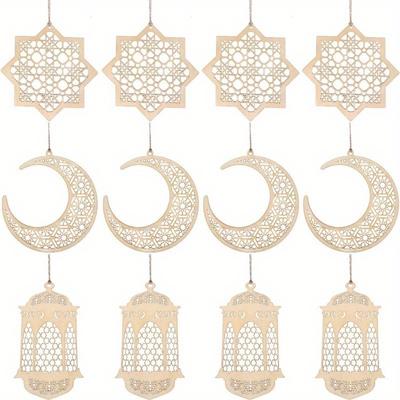3 Adet Ramazan Ahşap Süsler Eid Mübarek Asılı Oyuk Kolye Ramazan Partisi Duvar Süslemeleri Ay Yıldız Fener Şekli Müslüman İslam için Süs