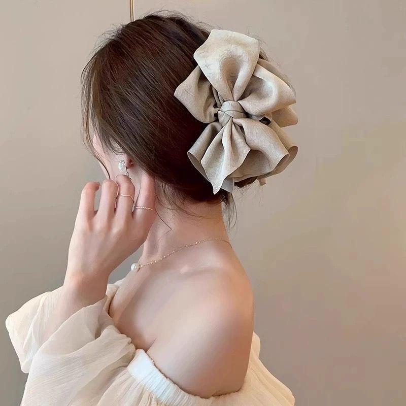 French Black Bowknot Hair Claws Large Shark Clips Fabric Art Bow Hair Clips For Women Sweet Headwear Hair Accessories