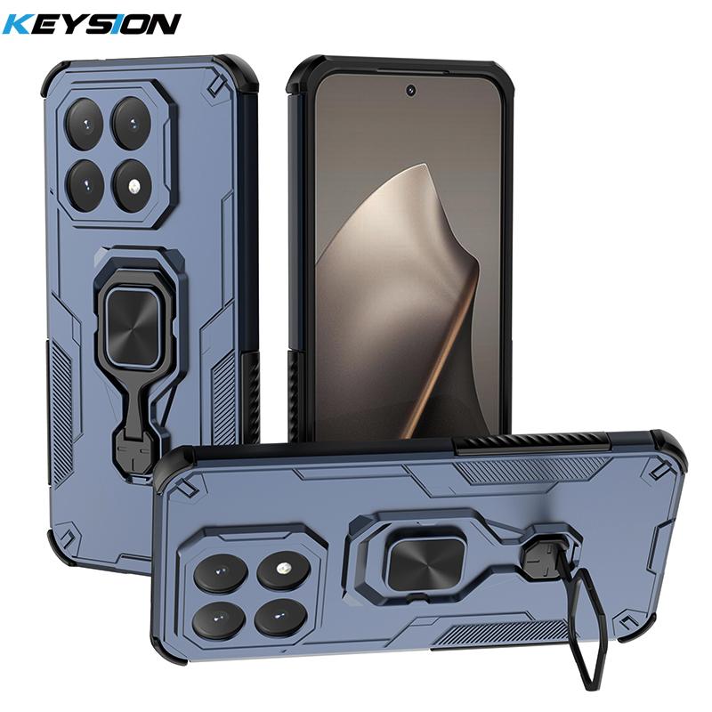 KEYSION Shockproof Armor Case for Xiaomi 15T Pro Silicone+PC Upright Metal Live Ring Stand Phone Cover for Xiaomi 15T 15T Pro 5G