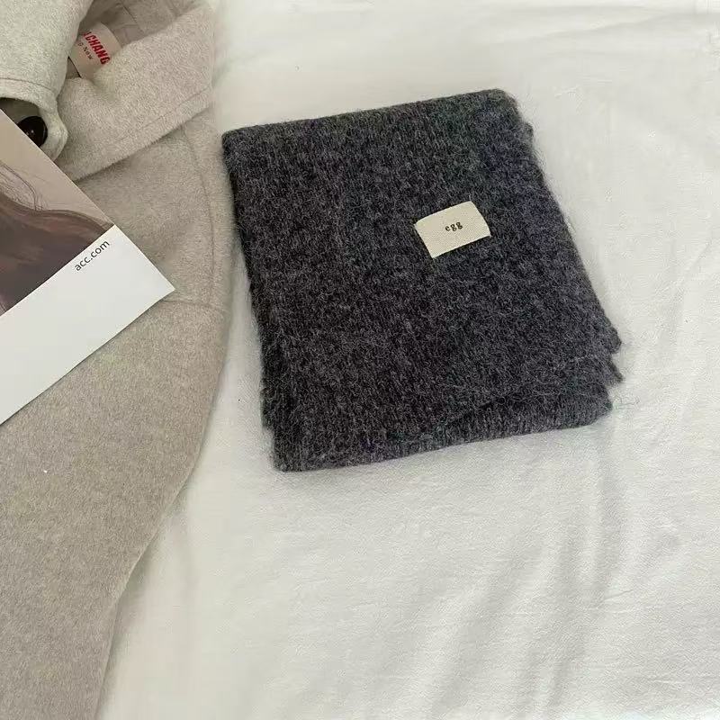 Winter scarf female egg label solid color including scarf to keep warm Korean temperament knitted soft waxy fashion trendy and elegant