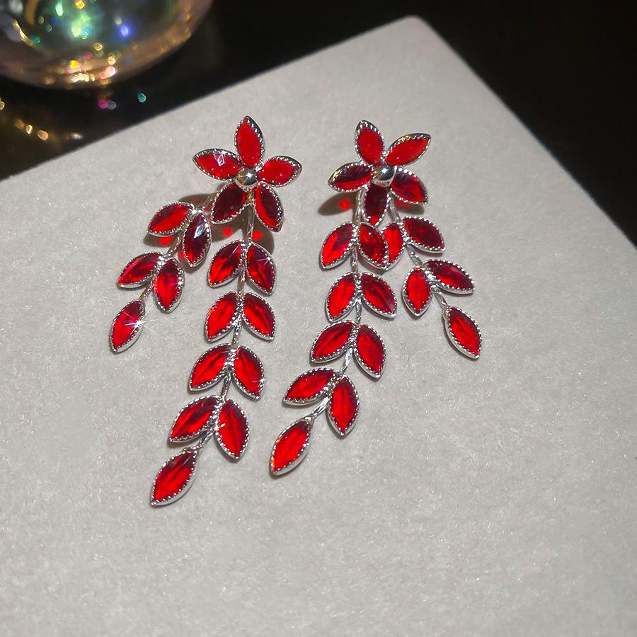 Silver needle crystal flower wheat ear fringed stud earrings unique earrings temperament earrings