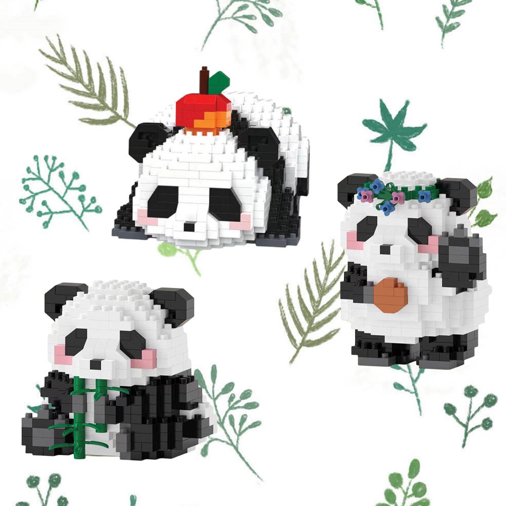 Knew Built Adorable Panda Micro Mini Building Blocks: Various Shape with Charming Apple and Bamboo Perfect Playmate ToysGift