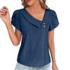 Women Spring Summer Cotton T Shirts Casual Asymmetrical Collar Short Sleeve Blusas Tops Solid Color Loose Fit Summer Tops 2025