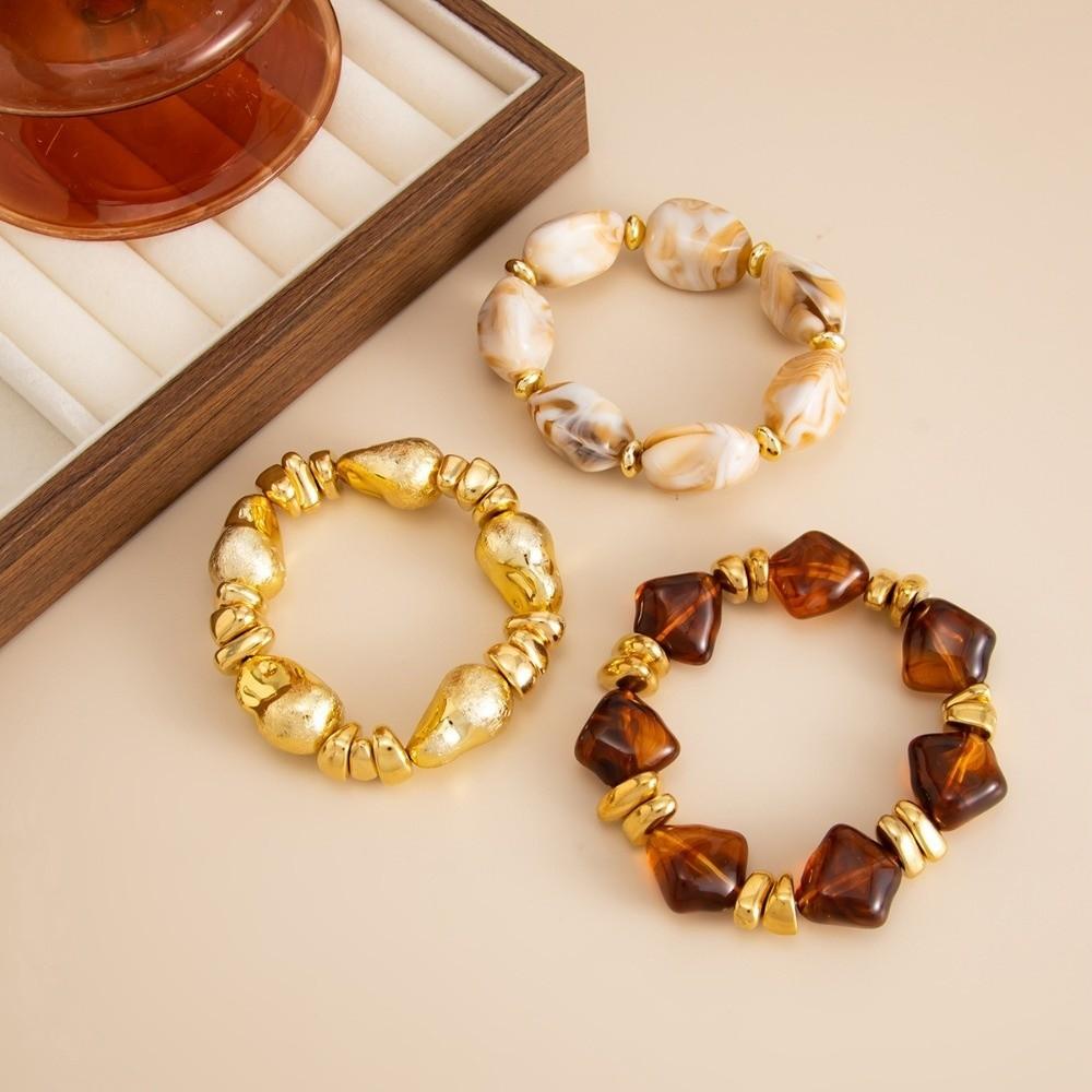 3 Pcs/Set Irregular Beaded Bracelets Bohemian Style Bangle Fashion Hand Chain  Women