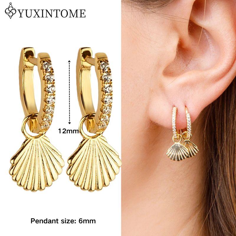 YUXINTOME 925 Silver Ear Needle Zircon Hoop gold Earrings For Women Square Plate Pendant Cutout Heart Earrings Fashion Jewelry
