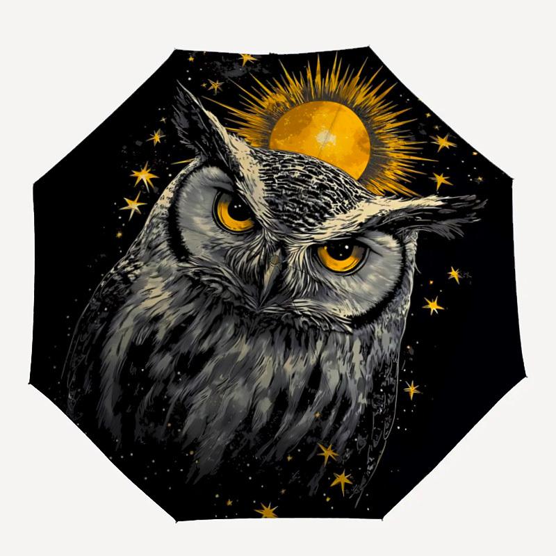 1pc Celestial Owl Print Automatic Umbrella - Automatic Opening And Closing, Sturdy Iron Frame, Portable Folding Design yy251018205
