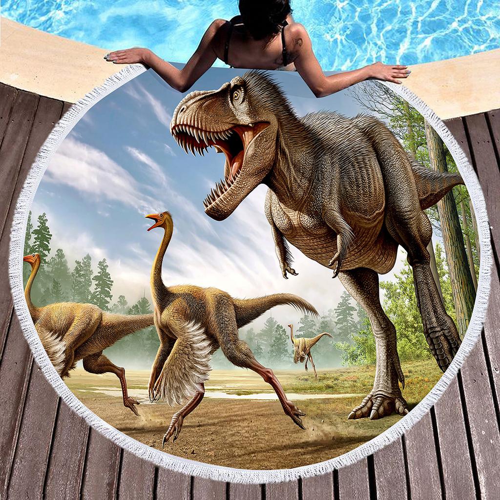 Jungle Wildlife Dinosaur Round Beach Blanket, Soft Microfiber Round Beach Blanket Sand Free Quick Dry Circle Bath Towel Yoga Mat