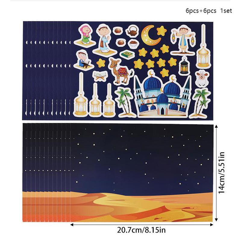 

12 шт. Наклейки «Ид Мубарак» сделай сам, Детский подарок, Пазл, Игрушки, Исламские мусульманские товары для вечеринки 2025 Рамадан, Украшение дома, Наклейка на стену