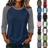 Haut pull décontracté pour femme Manches raglan Manches trois quarts Col rond Bloc de couleur T-shirt Tissu léger et doux