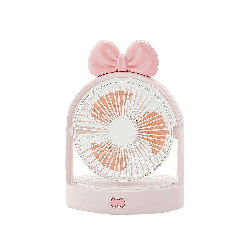 High-Value USB Bowknot Night Light Adjustable Fan: Portable Multi-Function for Office and Dorm