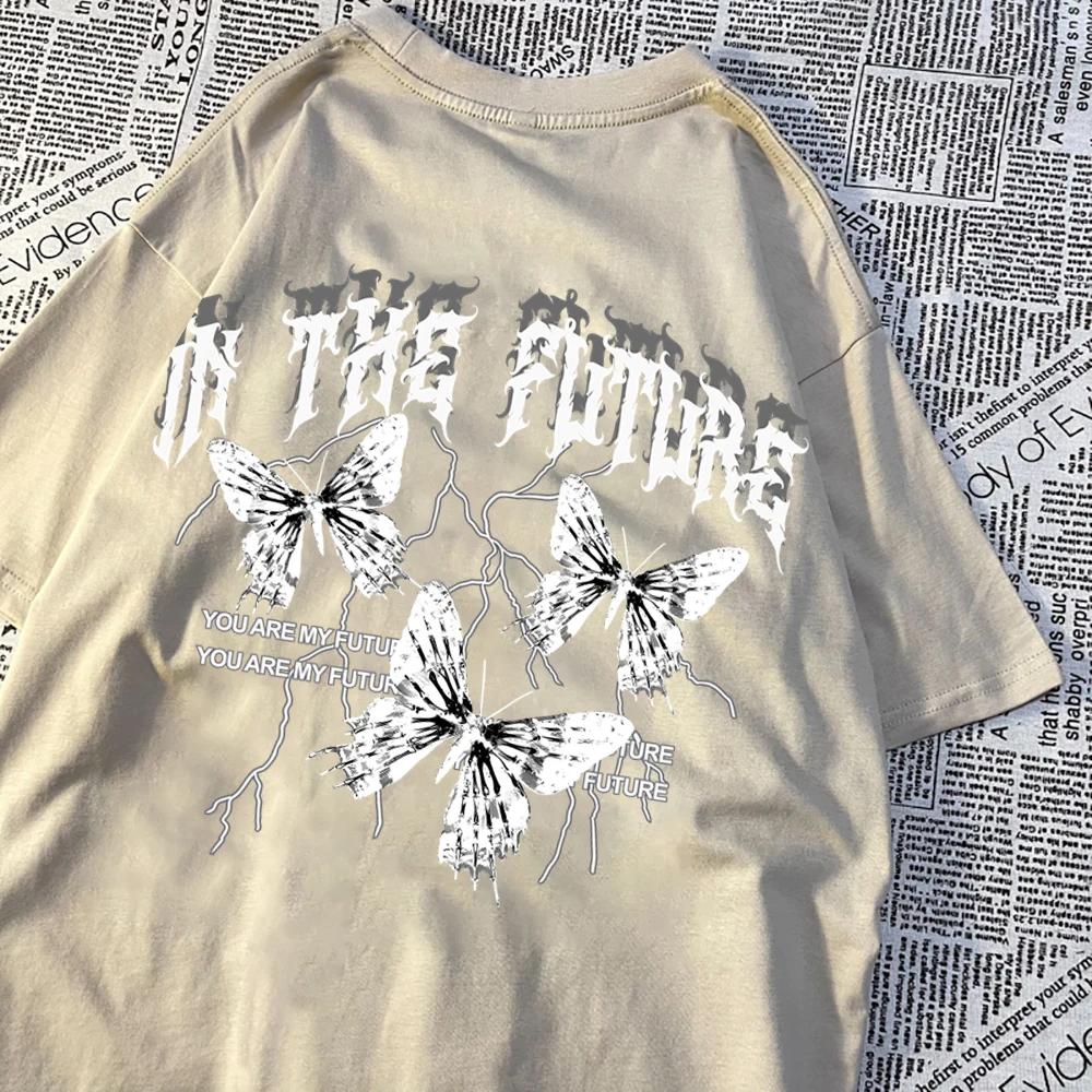 V Budoucnosti Tmavě Černý Motýl Pánská Dámská Hip Hop Prodyšné Tričko Letní Pár Volné Tričko Oblečení Tričko Pár