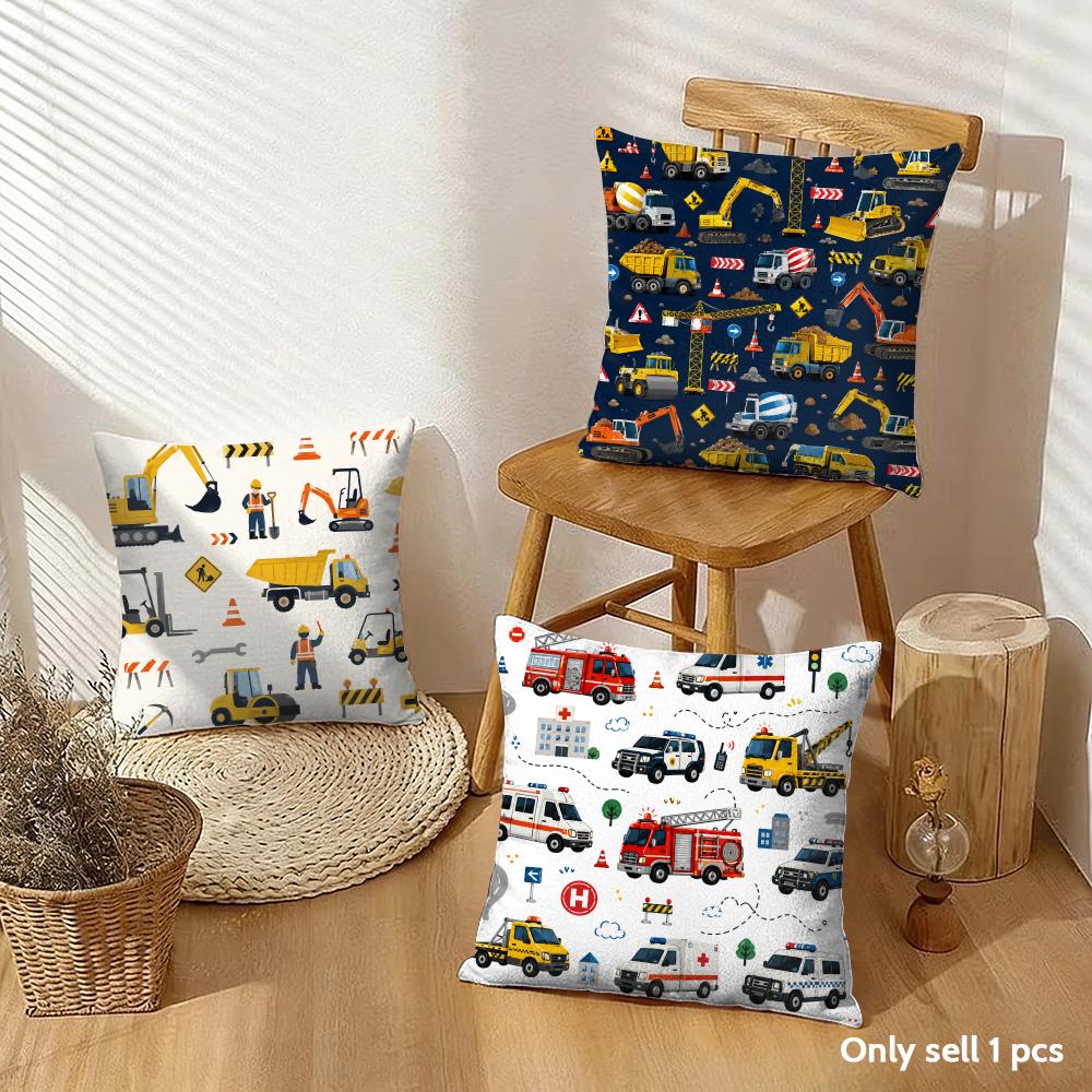Art Transportation Cars Truck Boat Racing Cushion Cover Cushion Covers Machine Washable Wrinkle-Resistant Soft Durable