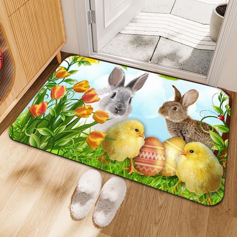 Alfombra de Piso de Dibujos Animados de Pascua,Conejo,Huevo de Pascua,Decoración de Sala de Estar