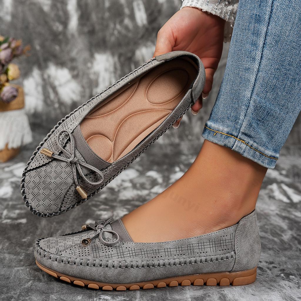 Fashion 2025 Summer New Women's Sewing Bows Design Solid Color Fashion Flat Bottom Loafers Comfortable Lightweight Elegant Single Shoes