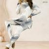 Women Plus Size Round Neck Long Sleeve Printed Longline Top Fitted Pants Two Piece Set