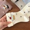 Autumn Cute Cartoon Pattern Socks, Flanged Mid-calf Socks, School-style Versatile Cotton Socks