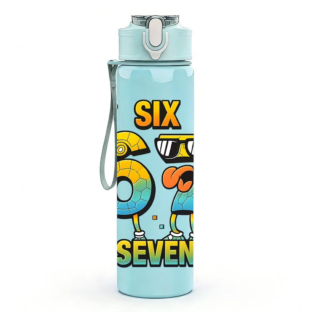 1PC Colorful Six Seven Number Print 750ml Color Plastic Sports Water Bottle Leakproof Flip Straw Lid Suitable for Sports Office Home Use