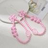 Pink Heart Beaded Phone Lanyard with Bowknot and Smiley Face - Cute, Versatile, and Anti-Lost.