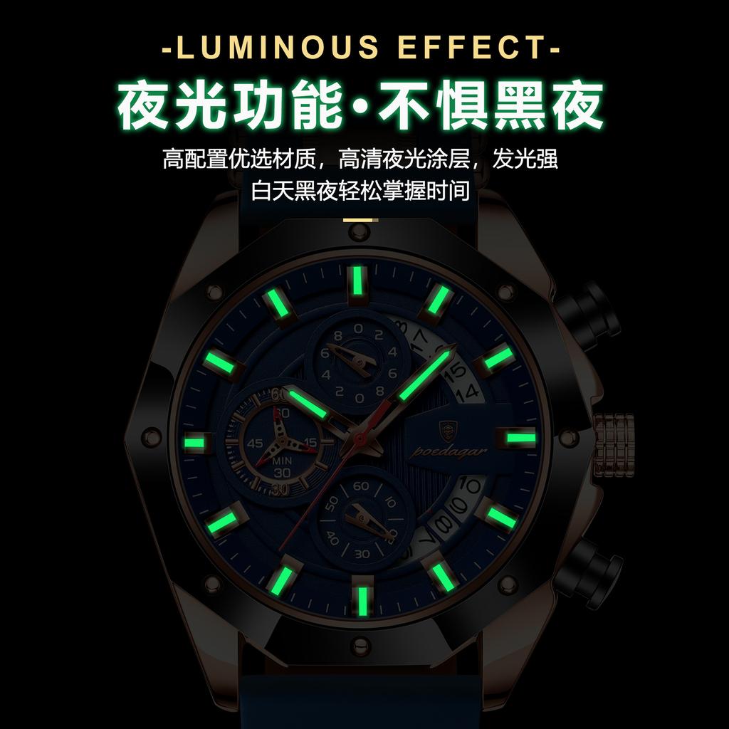 POEDAGAR National Top Swiss Brand Fashion Sports Watch Multifunctional Quartz Watch for Men Women High Quality Luxury Chronograph Wristwatch Casual