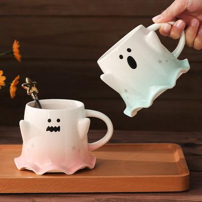 Halloween Keramiktassen Kreative Geister Kaffee Milch Tasse mit Löffel Paar Wasserbecher Halloween Trinkgeschirr Festival Geschenke Dekoration
