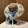 Vacation Style Seaside Straw Hat Lace Beach Hat Straw Woven Sunscreen Hat Women's Summer Visor Breathable Bucket Hat