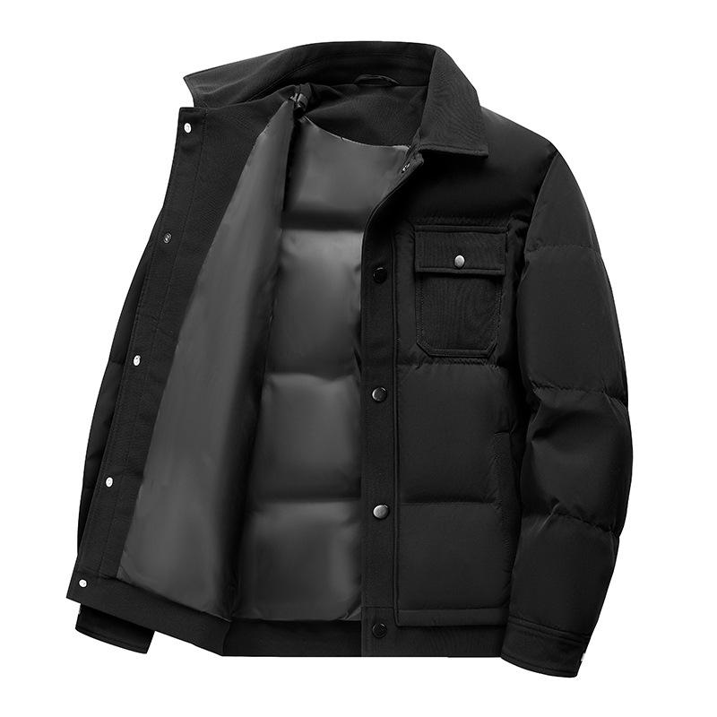 2025 Winter Men's Corduroy Patchwork Lapel Down Jacket - Thick Casual Baseball Style Outerwear