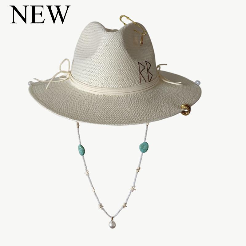 LOVE chain straw hat high-end men and women summer outdoor vacation beach sun hat Panama straw hat