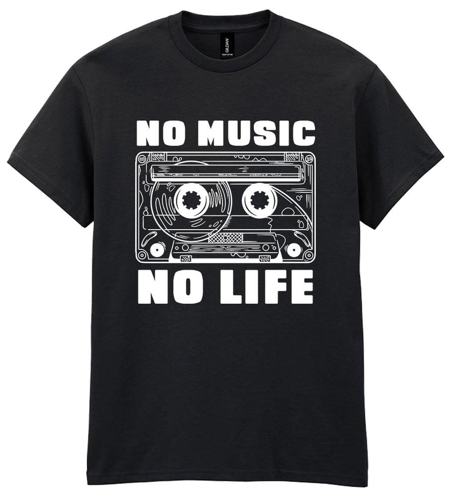 

Футболка No Music No Life с ретро-кассетой, слоган, мужская, женская, унисекс, подарок S