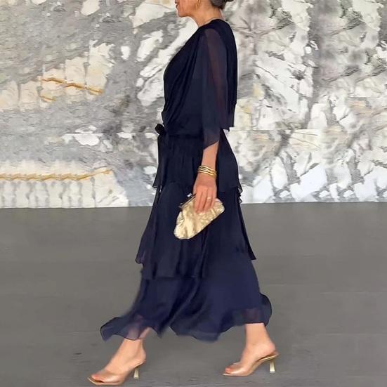 Women's Flowy Chiffon Wedding Guest Dress Ruffle Half Sleeve Empire
