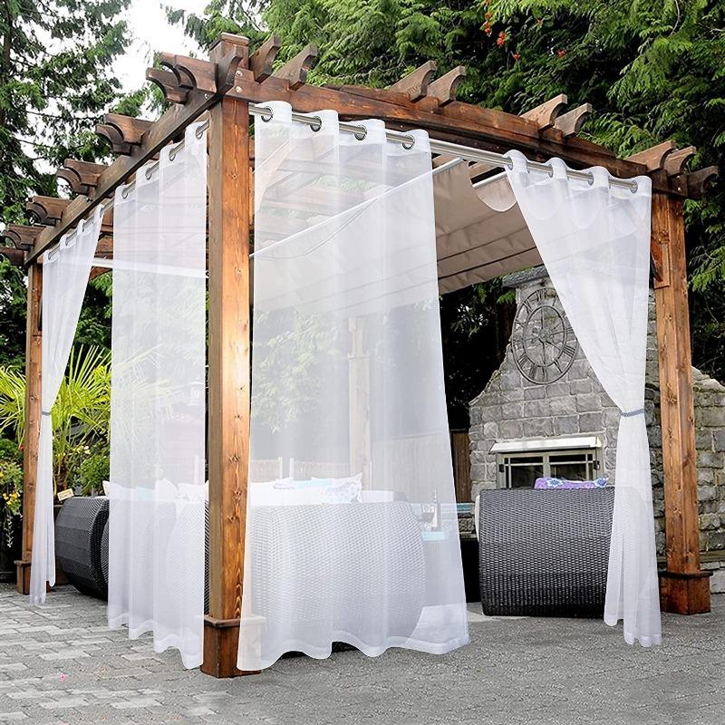 1PC Outdoor Waterproof Sheer Curtain Romantic White Semi-Transparent Privacy Gauze for Home Balconies Party Decorations