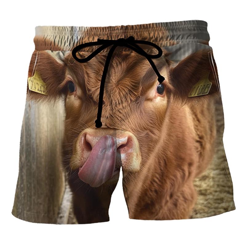Funny Cows Pattern Beach Shorts Fashion Summer Vacation 3D Animals Printed Mens Board Shorts Casual Breathable Loose Swim Trunks