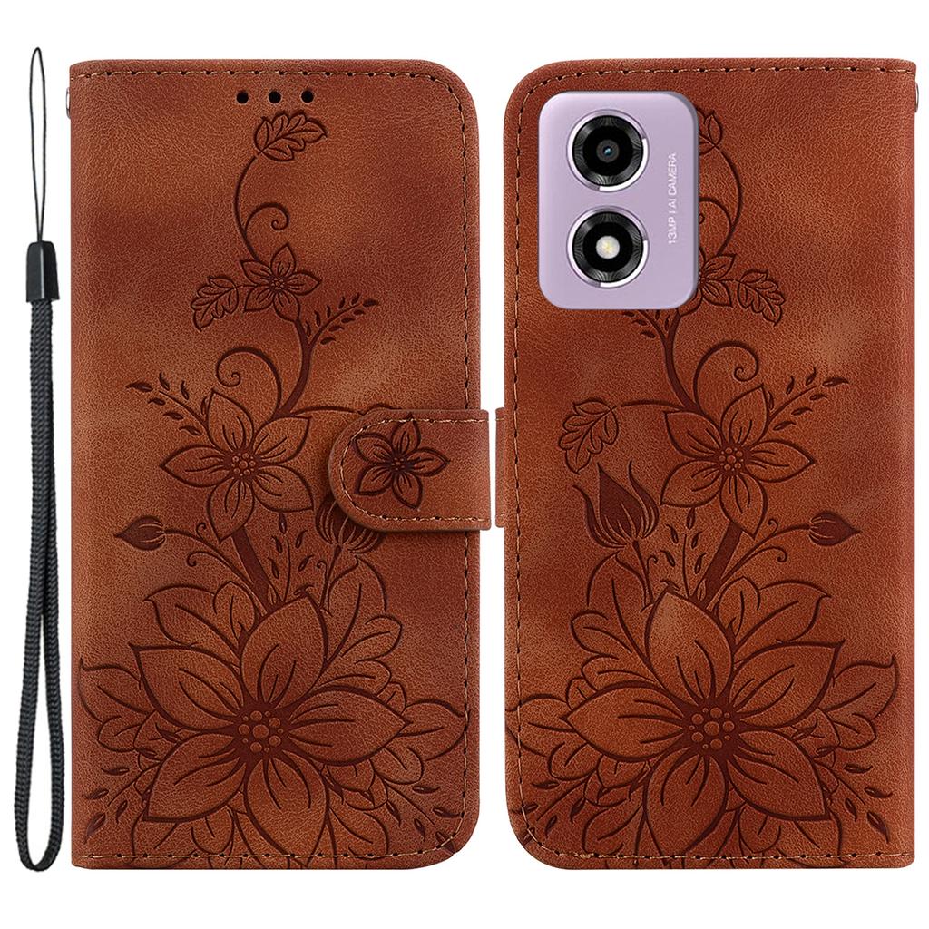 For Motorola Moto G04s 4G/E14 4G Case Lily Flower Imprint Leather Phone Cover with Stand