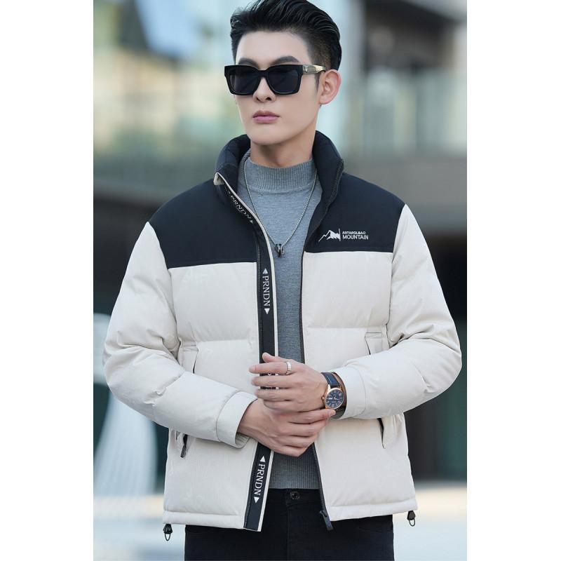 

Новая зимняя короткая куртка на белом утином пуху для мужчин, утолщенная и теплая, воротник-стойка, модная куртка с принтом для молодежи и людей среднего возраста 4XL
