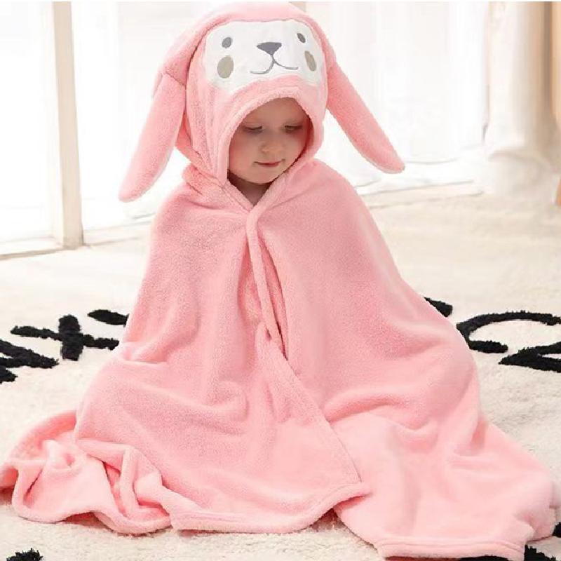 Toddler Baby Hooded Bath Towel Kids Bathrobe Super Soft Absorbent Bath Towel Blanket Cartoon Coral Fleece Kids Bathrobe Boy Girl