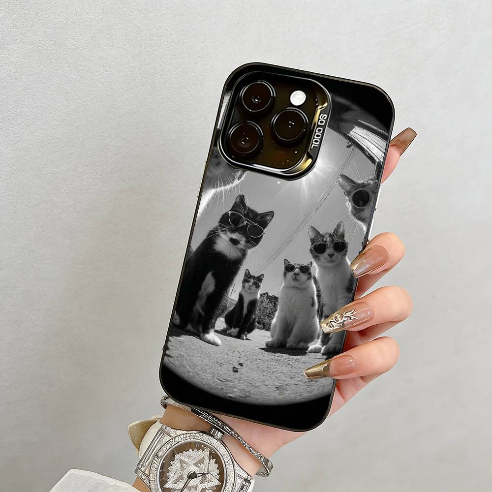 

Cool Cat Phone Case For iPhone 17,16,15,14,13,12,11 Plus,Pro Max,XS,Colored Silver Plated Inside Cover iPhone17Air