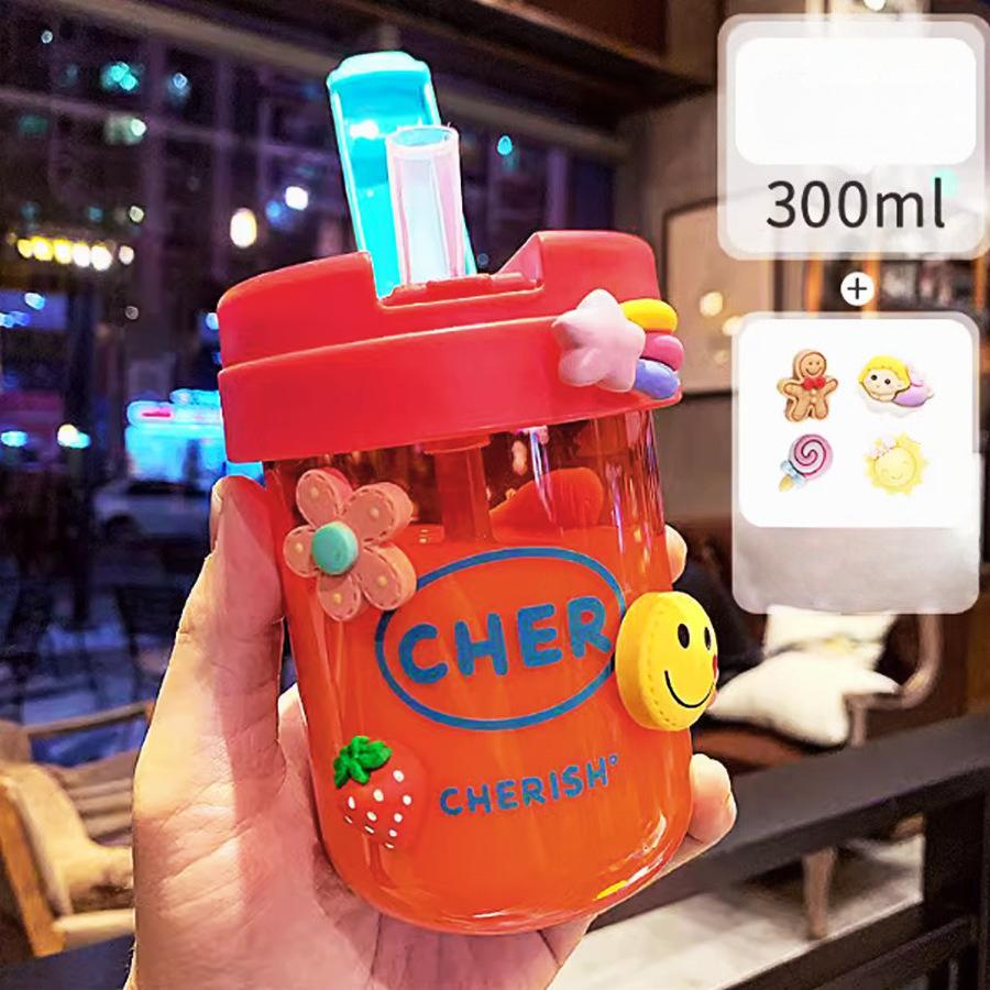

Simple Plastic Water Bottle with Straw Portable Double Drink Cup 300ml 300ml