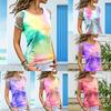 Womens Vibrant Tie-dye Printed Tops Casual Short Sleeve Blouse Perfect For Summer