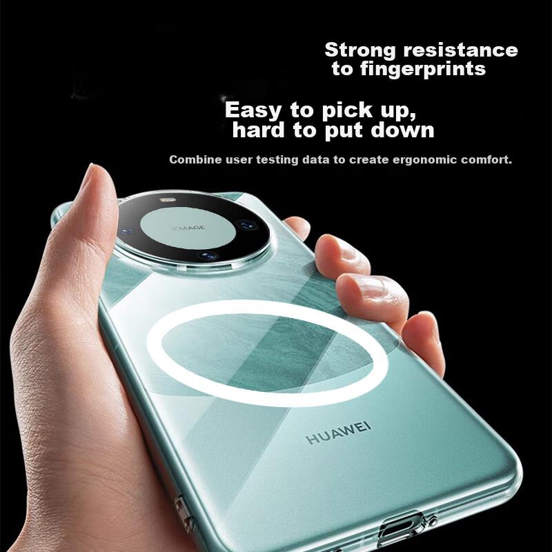 Huawei Mate60Pro/Pro+ Phone Case, Full Coverage Magnetic Wireless Charging, Huawei German Bayer Material, Transparent Silicone Case with Air Cushio