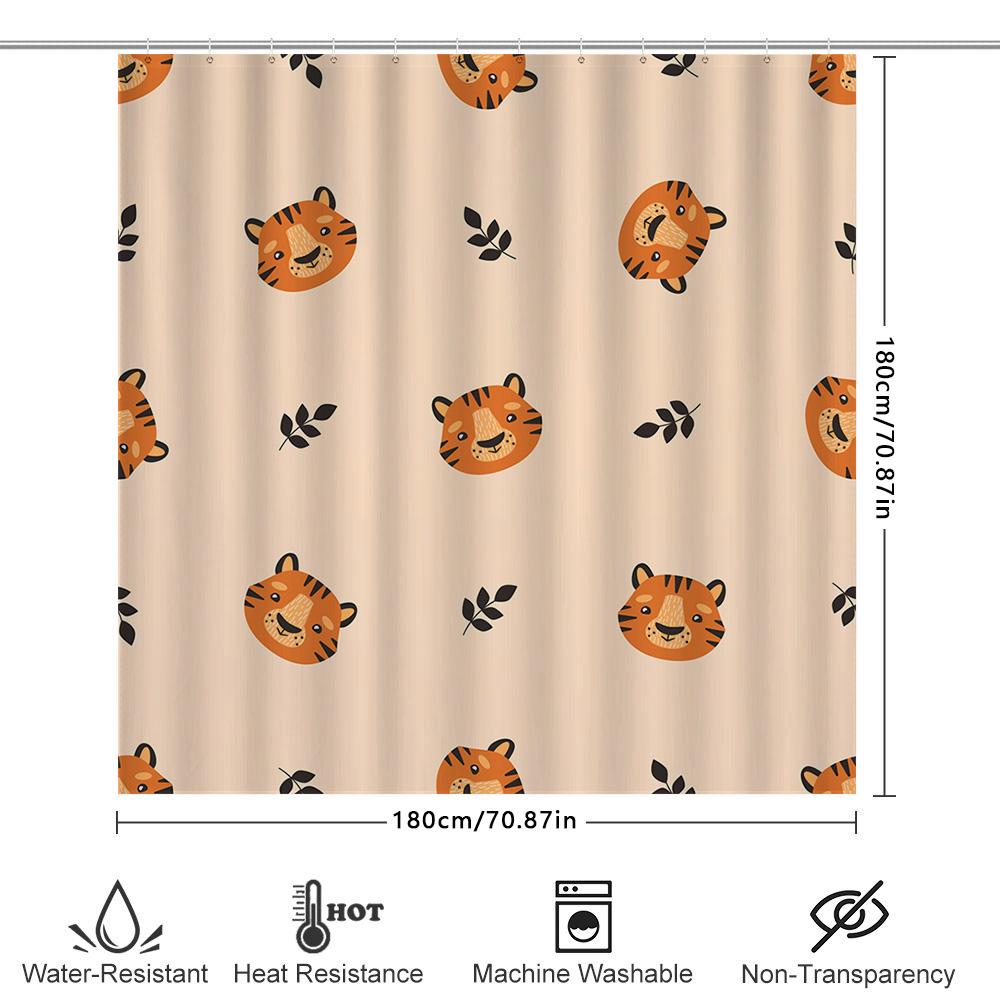 Animal Print Shower Curtain With Tiger Faces Modern Home Decor For Bathroom