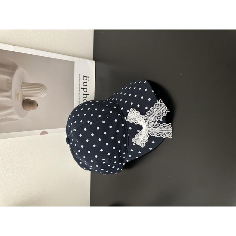 

В горошек~ оригинальная бейсболка с кружевом-бантом, новая, большой обхват головы, солнцезащитная, солнцезащитный козырек, кепка от солнца adjustable тёмно-синий