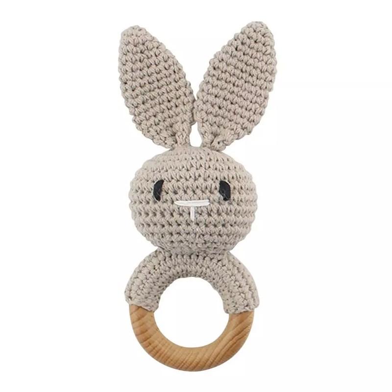 Wooden Baby Rattle Toys Newborn Crochet Bear Rattle Toy Natural Wood Shaker Rattle For Hand Grips Boy Girl First Rattle Gift