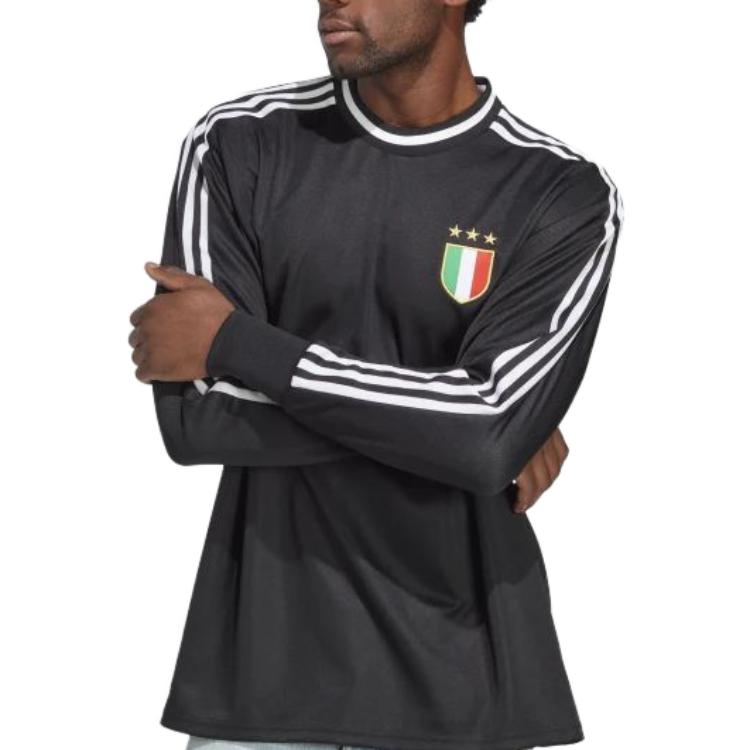 adidas Męski T-shirt z długim rękawem w jednolitym kolorze z logo w paski Czarny HS9804