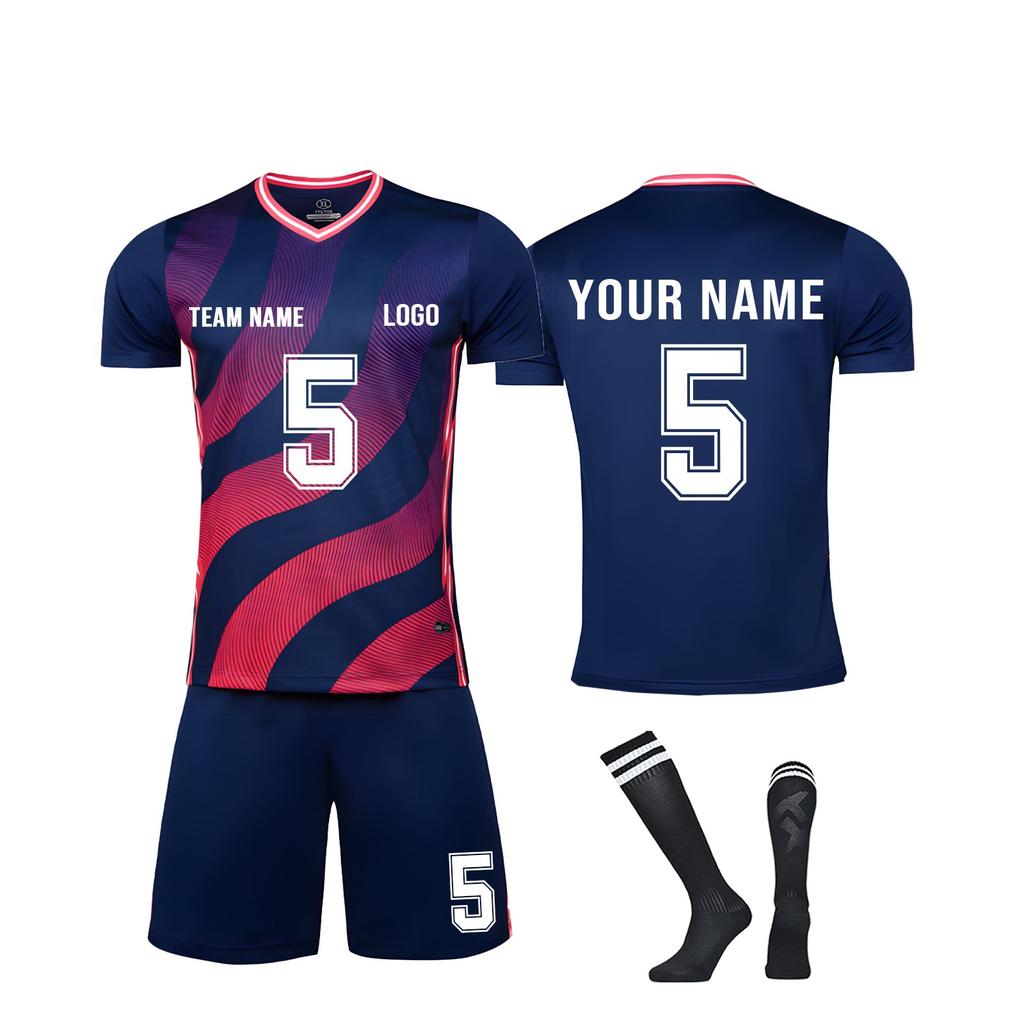 Men Soccer Jersey Set Short Sleeve Quick Dry Sports Uniform with Shorts and Socks for Training Match Teamwear