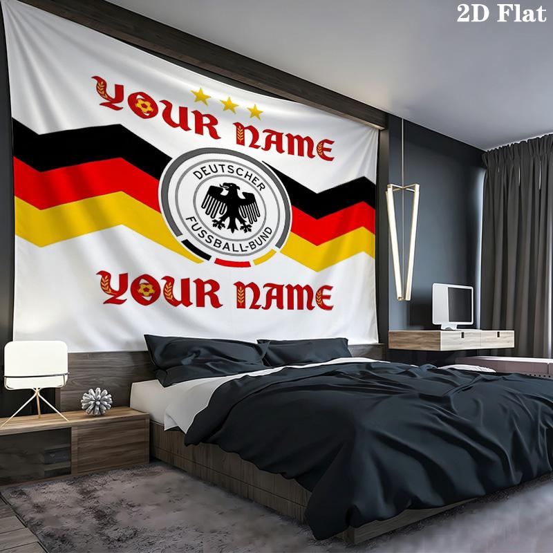 German Football Crest Custom Name Wall Tapestry Aesthetic Wall Hanging Printed Fabric Blanket Decorative Tapestries For Bedroom Living Room Home Decor