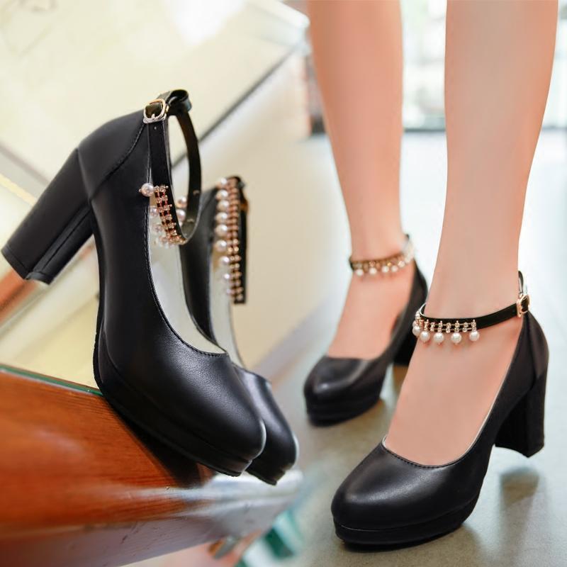 Z2025 new girl style sweet shallow mouth single shoes women's medium heel thick heel high heels one-word buckle versatile fashion women
