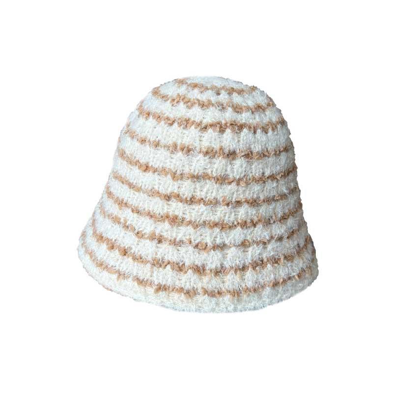 Contrast Color Striped Plush Bucket Hat Women's Autumn and Winter Fashion Versatile Bucket Hat Knitted Thermal Basin Hat
