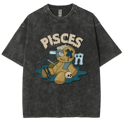 Brown Toy Bear Print Women's T-Shirt Oversized Loose Wash Distressed Short Sleeve Fashion Design Cute Street To Summer