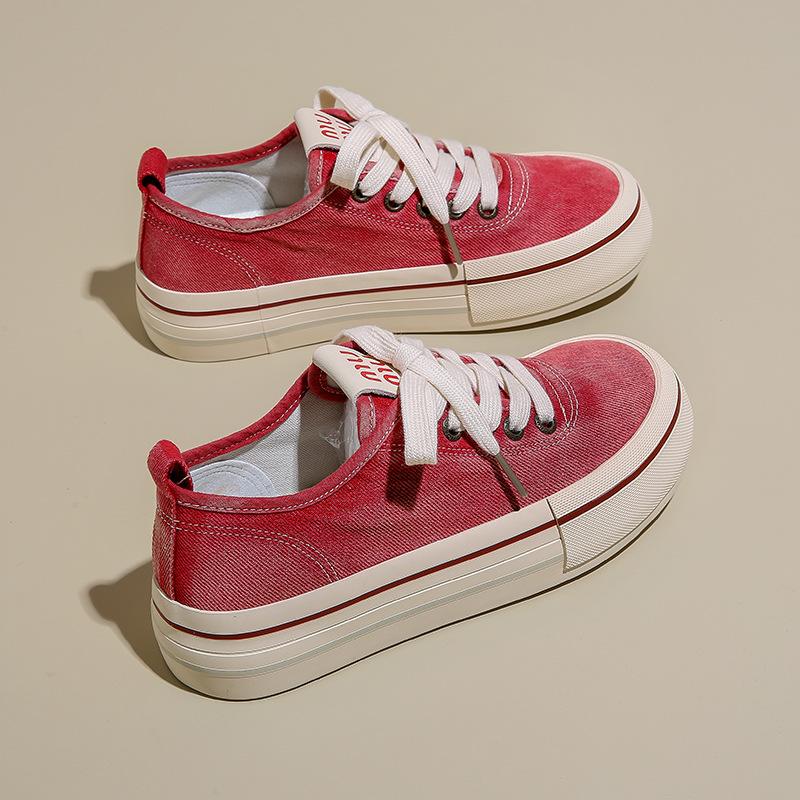 

Мода 2024 года. Женская летняя модная повседневная парусиновая обувь. Женская удобная дышащая повседневная обувь. Женская парусиновая обувь. 40 красный